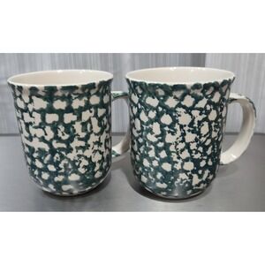 Tienshan Folk Craft Moose Country Coffee Cups Mugs Green White Sponge Set Of 2
